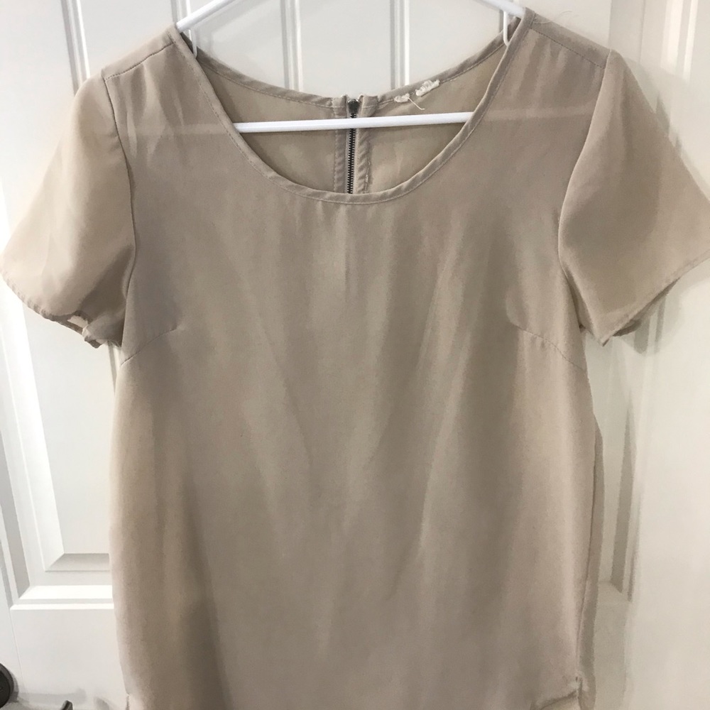 Sheer tan blouse with zipper back detail